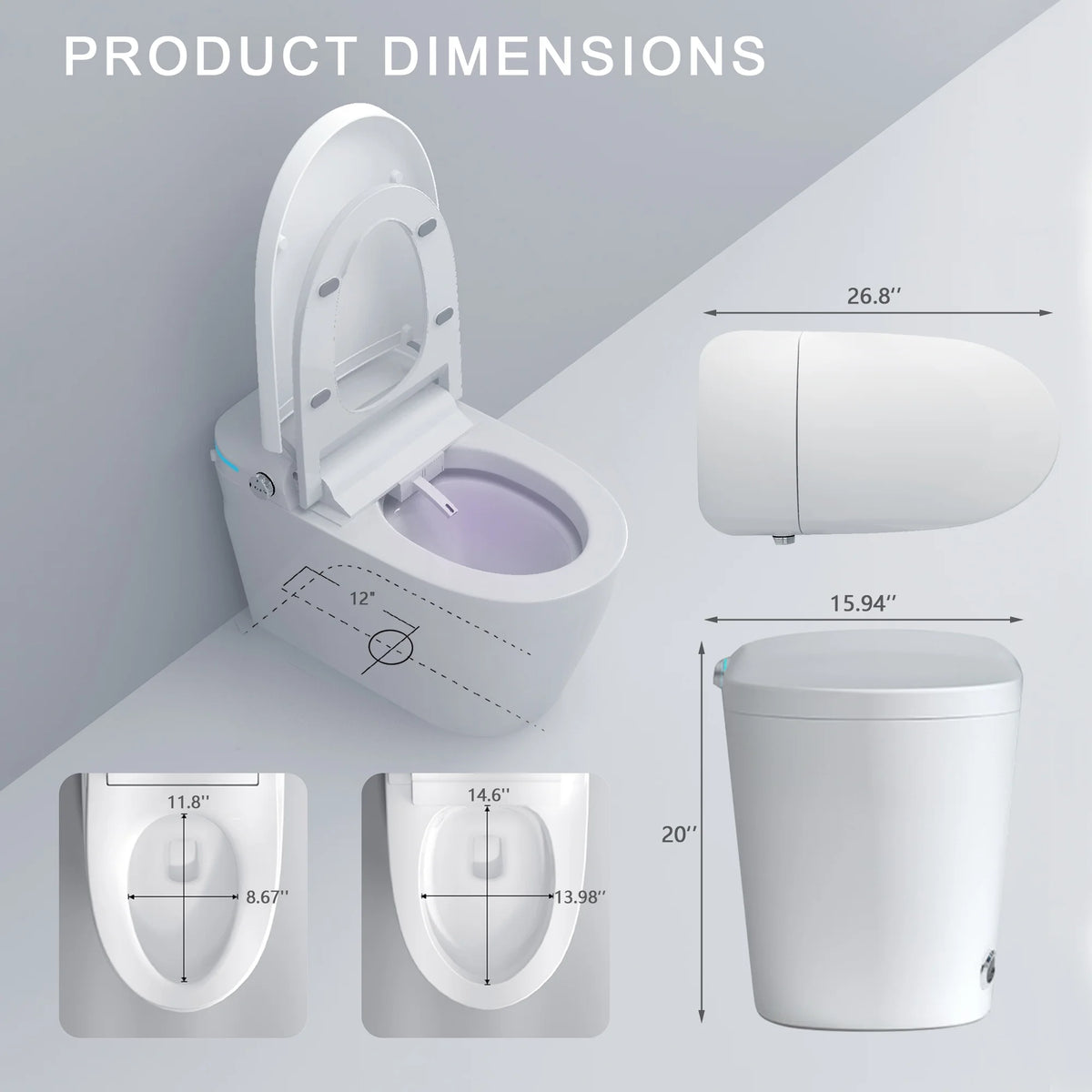 Smart Toilet with Bidet, Auto Open/Close Lid, Auto-Flush, Heater, Remote Control and Water Tank C86243