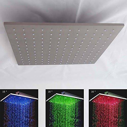 Gold 16 inch Rainfall LED Shower Head with Brass Handheld Shower W815876