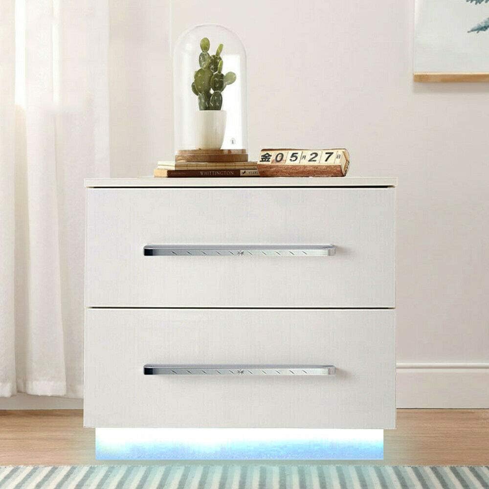 High Gloss 2 Drawer LED Nightstand Cabinet J314175