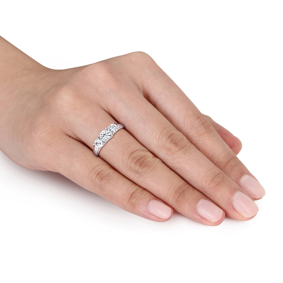 Created White Sapphire 10kt White Gold 3-Stone Round-Cut Engagement Ring E23774