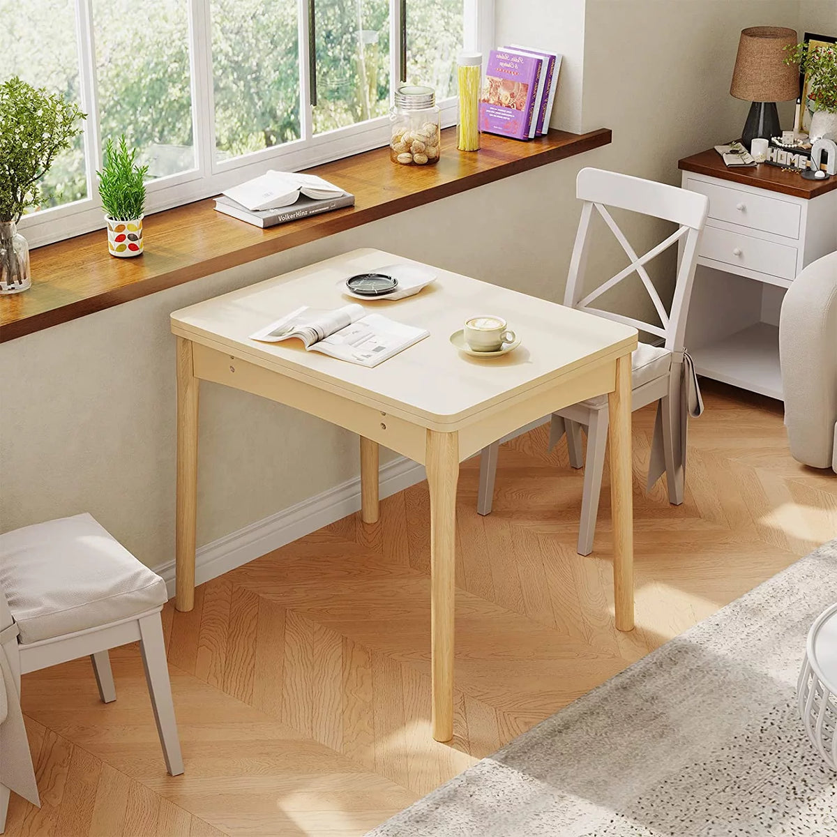 Folding Dining Table with Hidden Storage, Beige I7890