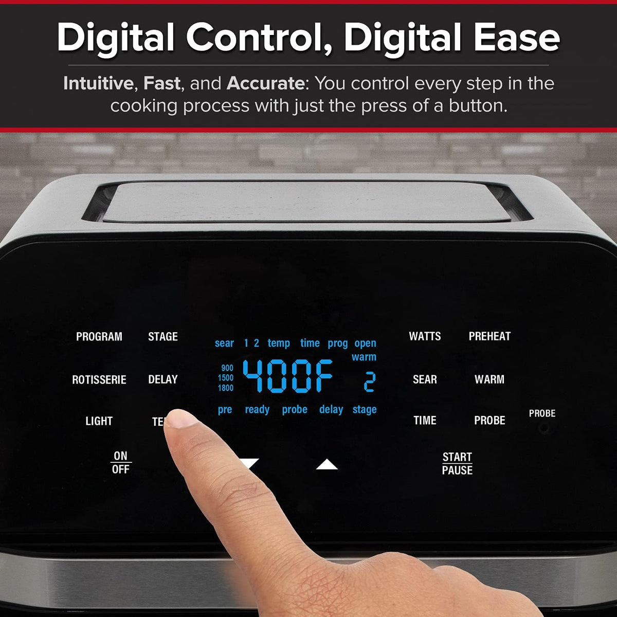 Brio Air Fryer Smart Oven, 15.5-Qt X-Large Family Size, Countertop Convection Rotisserie Grill Combo, 4 Rack Positions, 50°-425°F Temperature Controls in 5° Increments, Linear Thermal Technology and Integrated Temperature Probe J4256