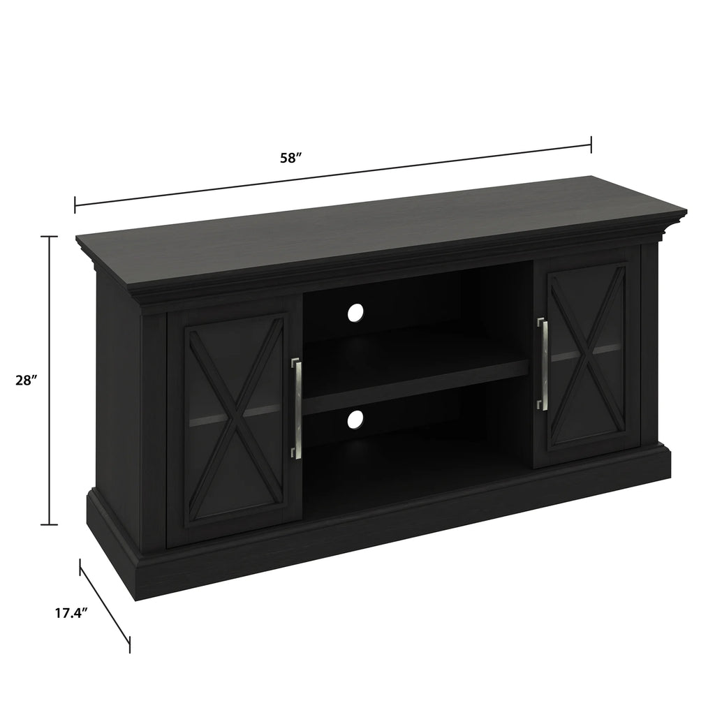 Black TV Stand with Two Side Cabinets and Open Shelves H967194