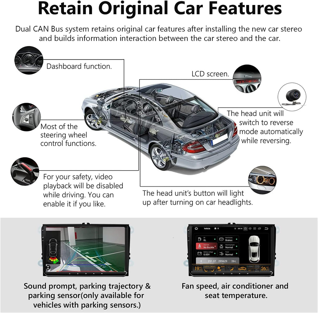 9 Inch Double Din Car Stereo Receiver with CarPlay and Android Auto N2537