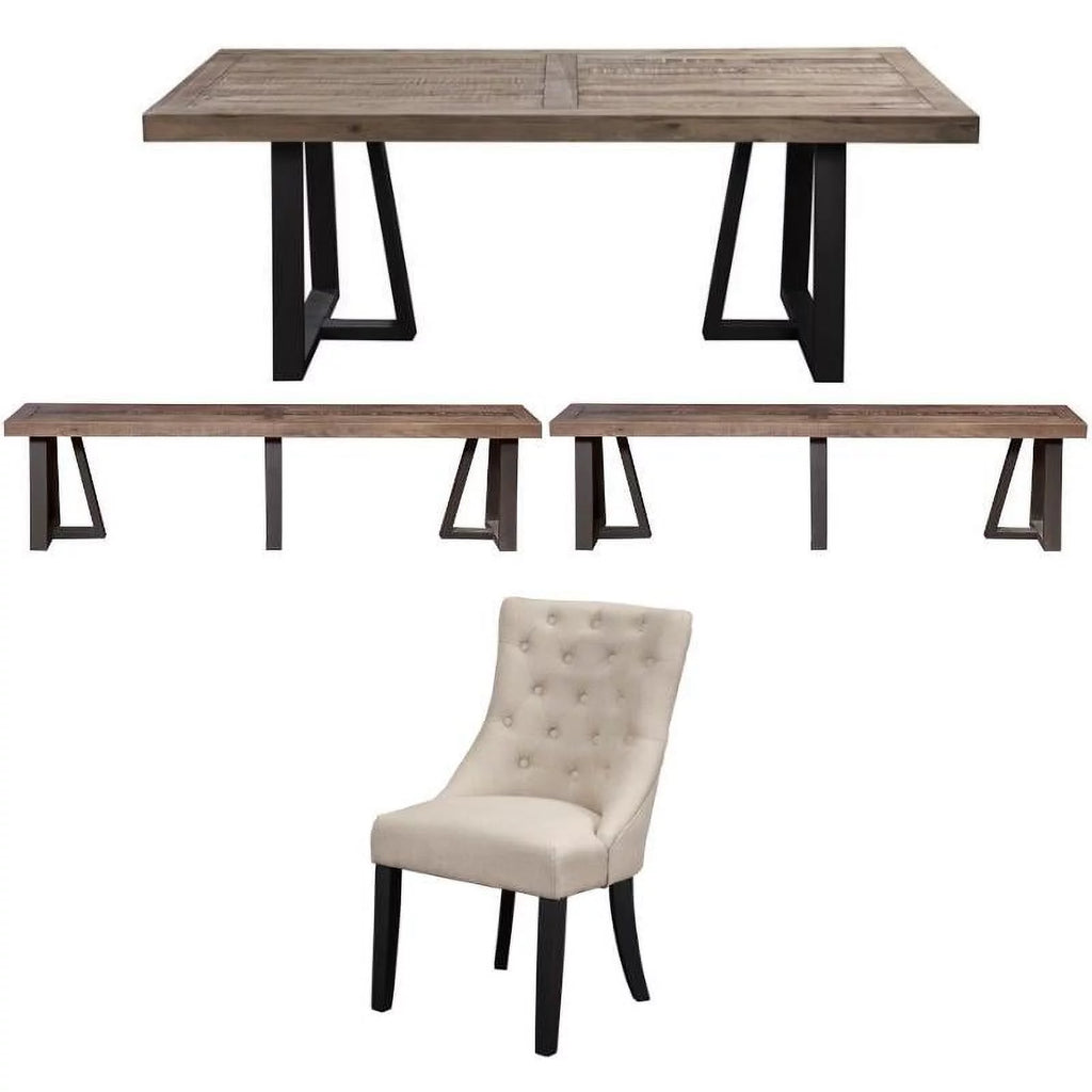 4 Piece Wood Dining Table Chairs & Bench Set Q322288