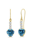 14K Yellow Gold Persian Blue Moissanite and White Lab Grown Diamond French Wire Dangle Hook Earrings Z6999