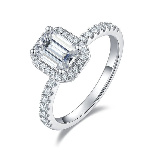 18k White Gold over Silver Emerald Cut Moissanite Engagement Ring Y3417