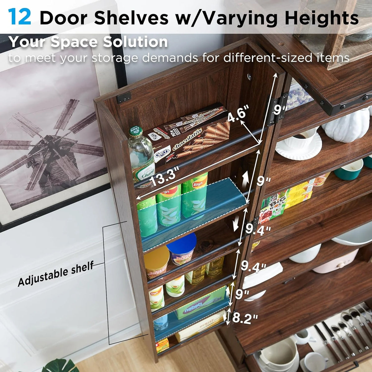 Brown 72" Tall Wood Kitchen Pantry Cabinet with 2 Doors J7944