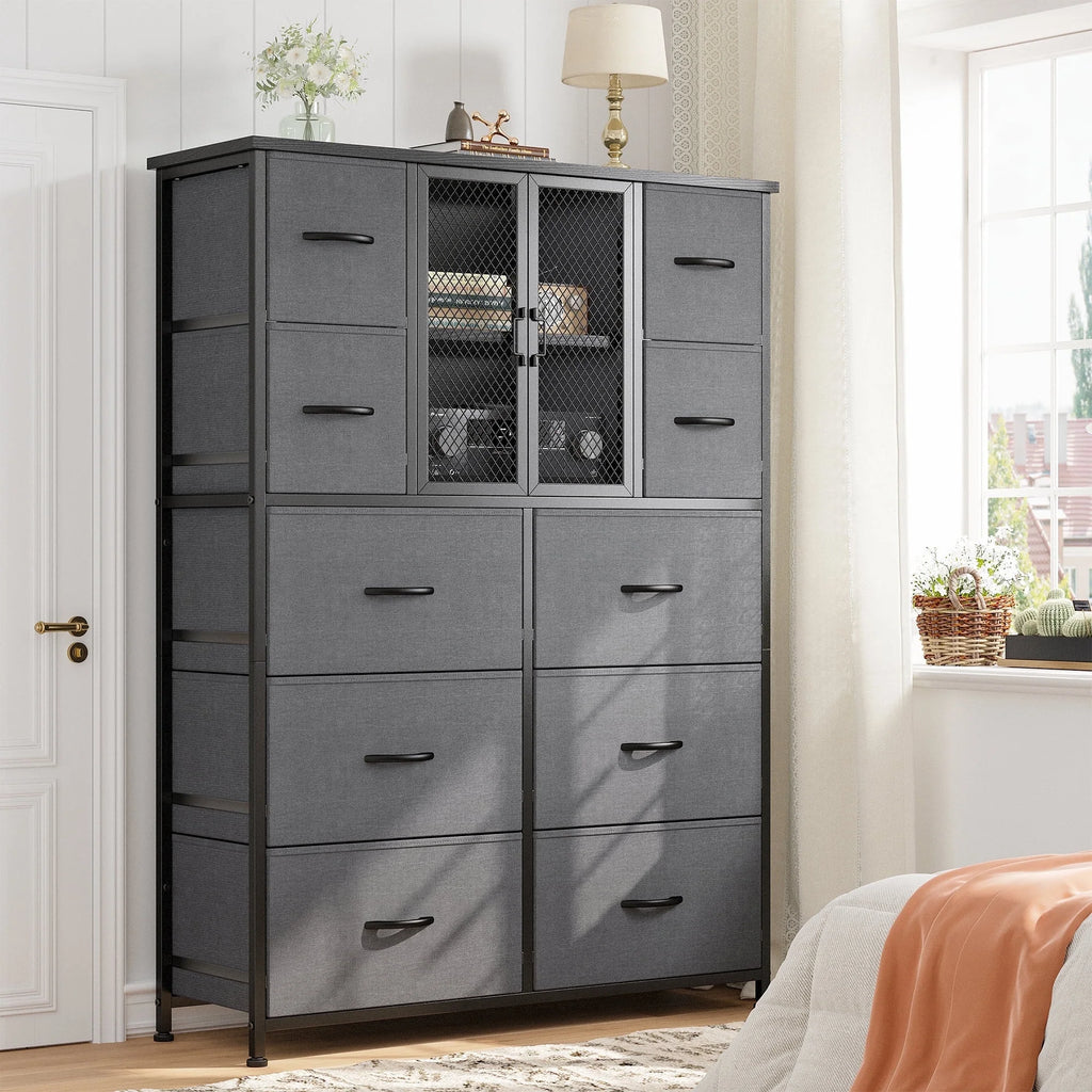 Black 10 Drawer Fabric Dresser with Cabinet E838094