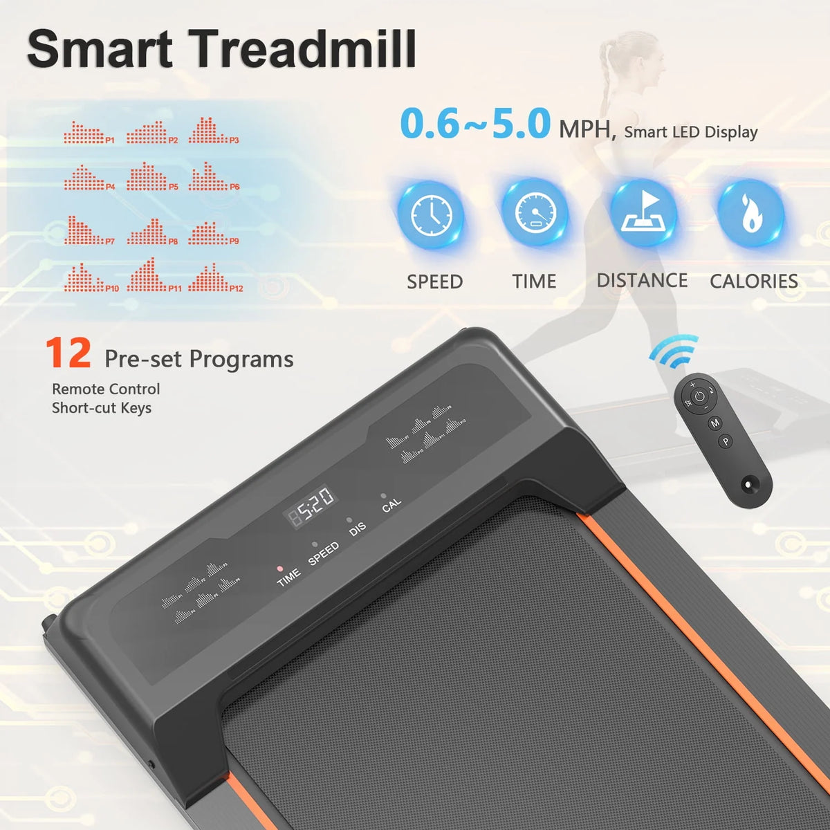 Under Desk Treadmill with LED Display and Remote Control S13387