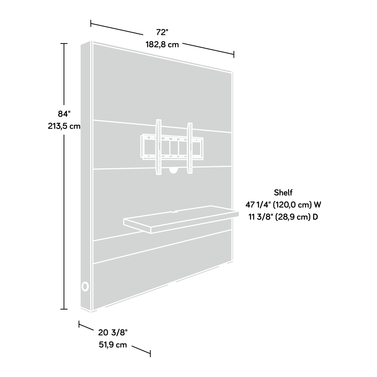 Weathered Wood Finish Entertainment Wall H2366