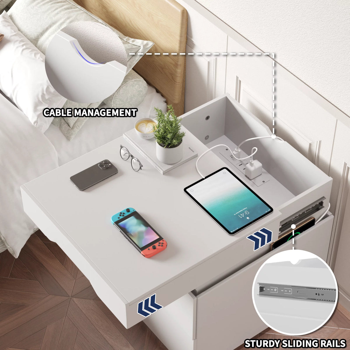 White 2 Drawer Nightstand with Charging Ports S827901