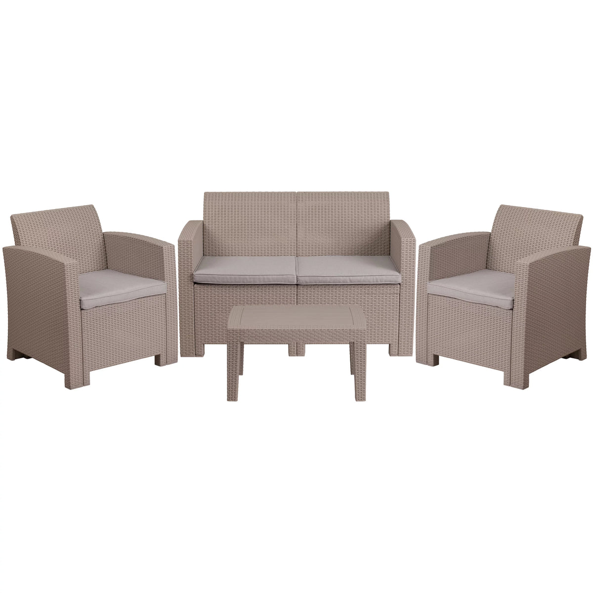 Light Gray Faux Rattan 4 Piece Patio Furniture Set with Cushions and Table E59631
