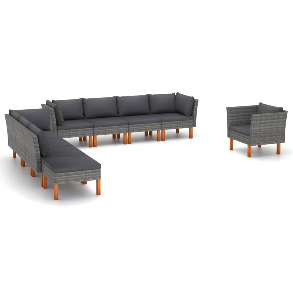 9 Piece Gray Poly Rattan Patio Conversation Set Z6780