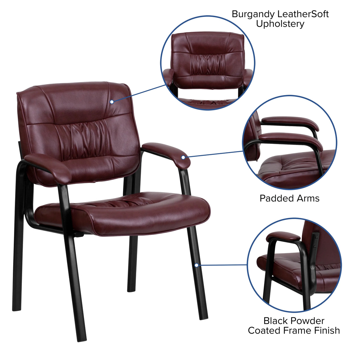 Burgundy LeatherSoft Executive Side Reception Chair with Black Metal Frame H838759
