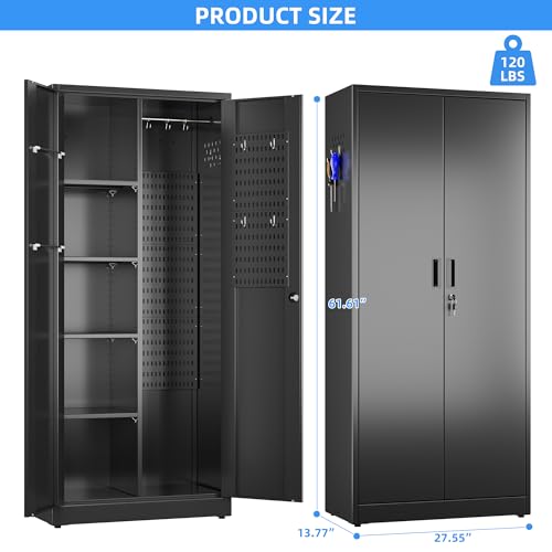 Black Metal Storage Cabinets with Pegboards and Hooks L4547