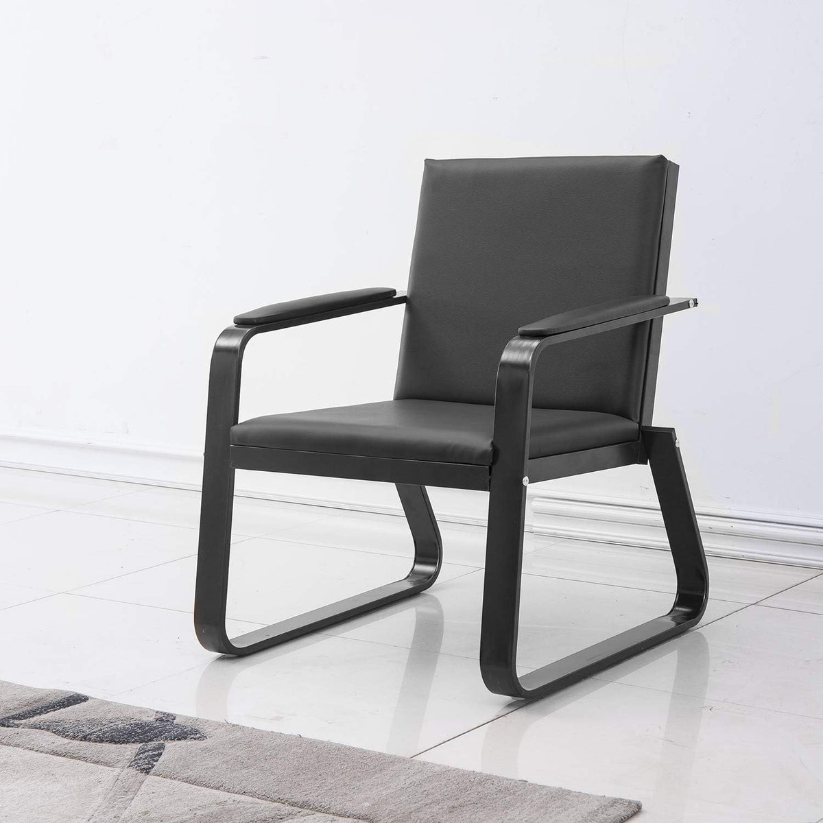 Black PU Leather Waiting Room Chair With Armrest U9551