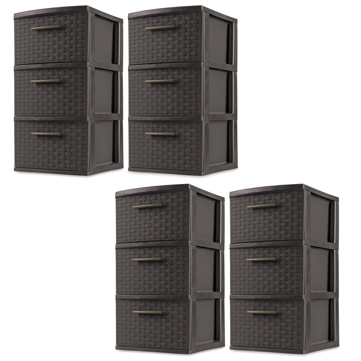 Espresso 3-Drawer Wicker Weave Storage Tower 4 Pack J964138