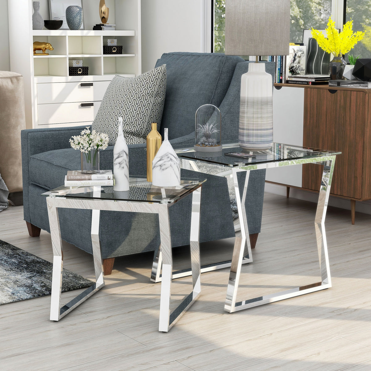 Glass Top 2-Piece Nesting Tables Set W892