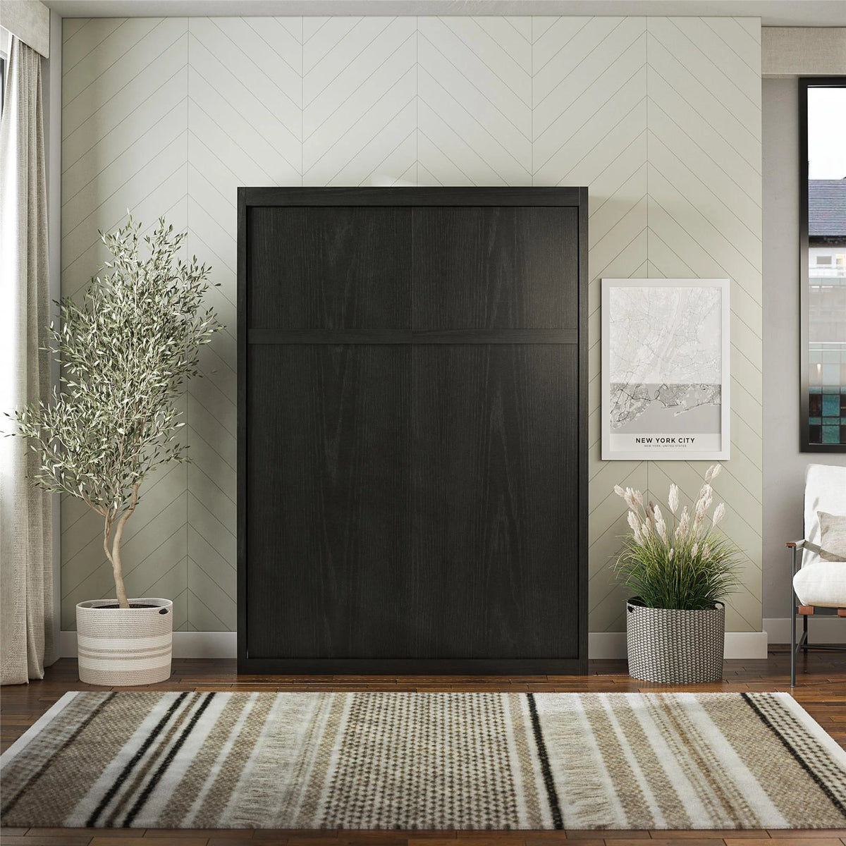 Full Wall Bed in Black Oak U6427