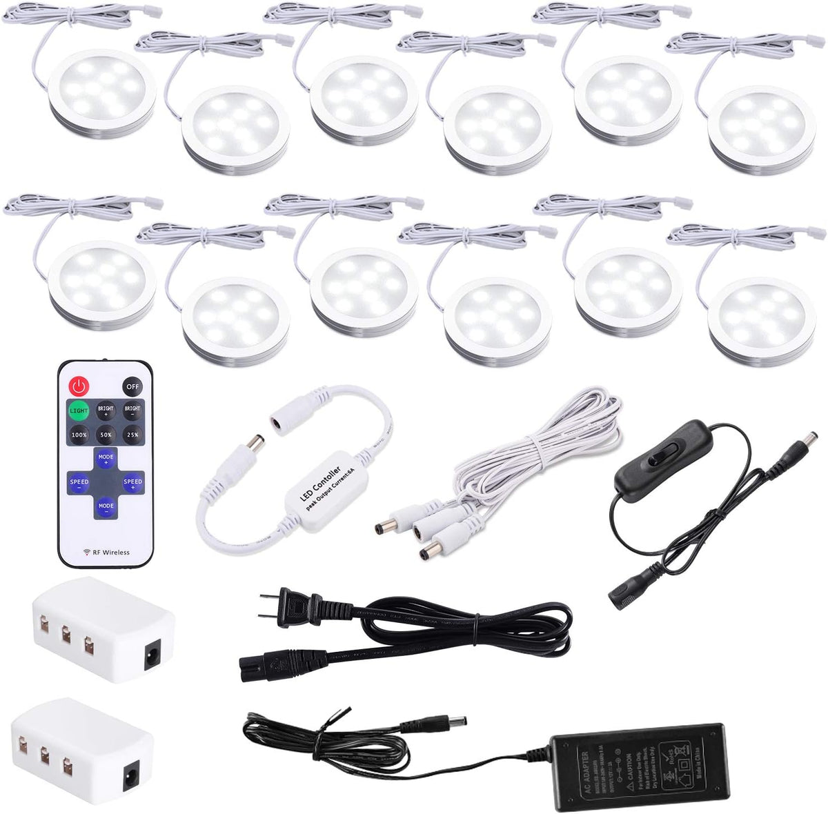 12 kit Warm White Plug in LED Puck Lights with Remote Control E235