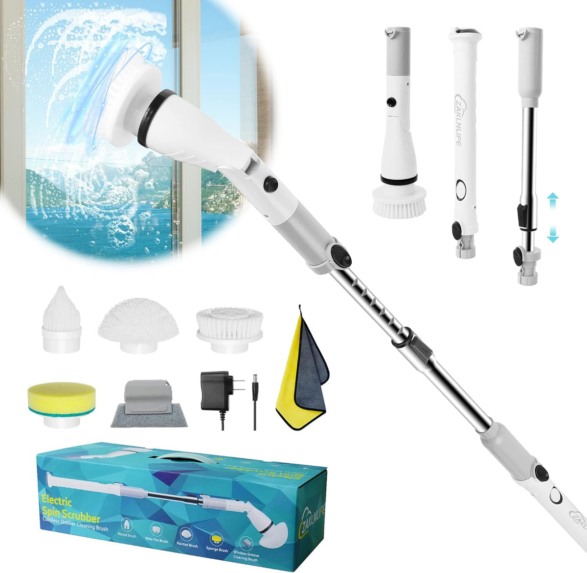 Cordless Electric Spin Scrubber with 4 Replaceable Brush Heads G514