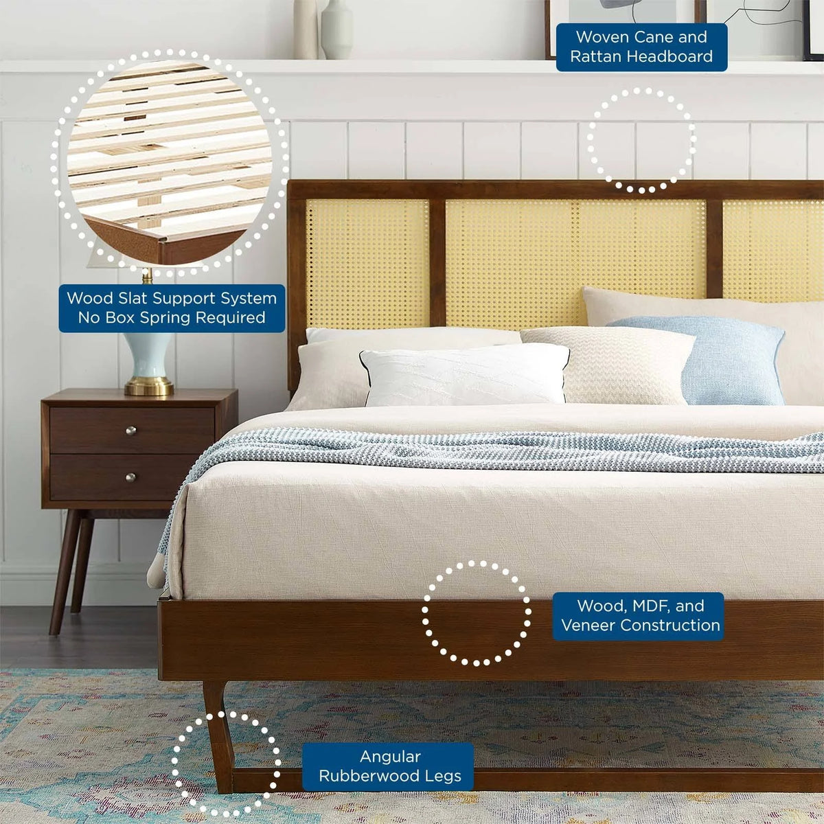 Walnut Full Platform Bed with Angular Legs X229228