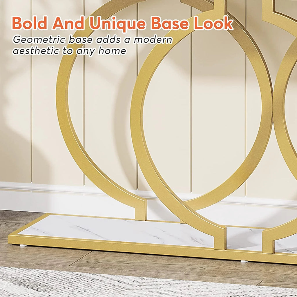 White & Gold Faux Marble Console Sofa Table J69760