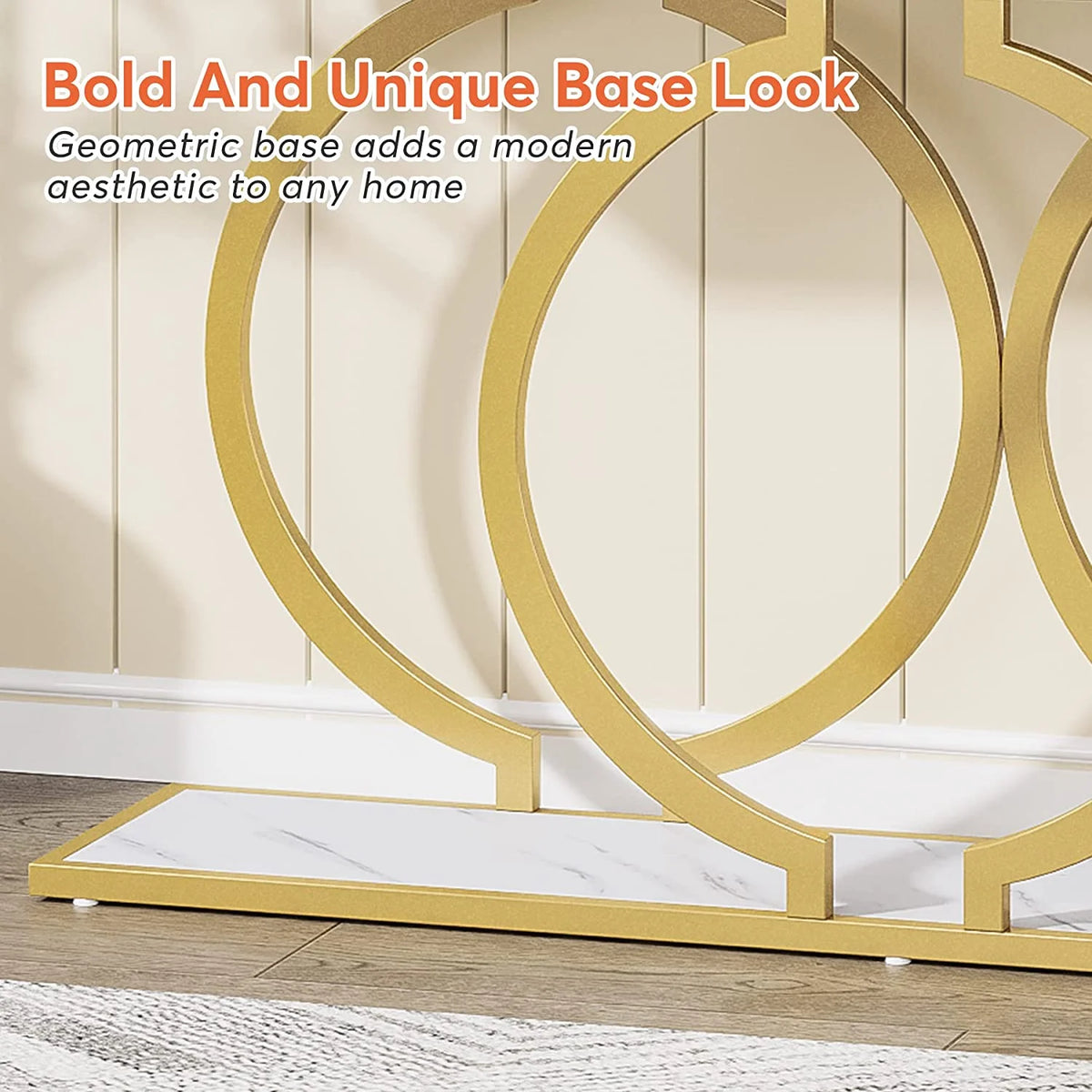 White & Gold Faux Marble Console Sofa Table J69760