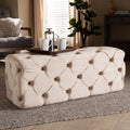 Beige Velvet Button Tufted Bench Ottoman Y2496