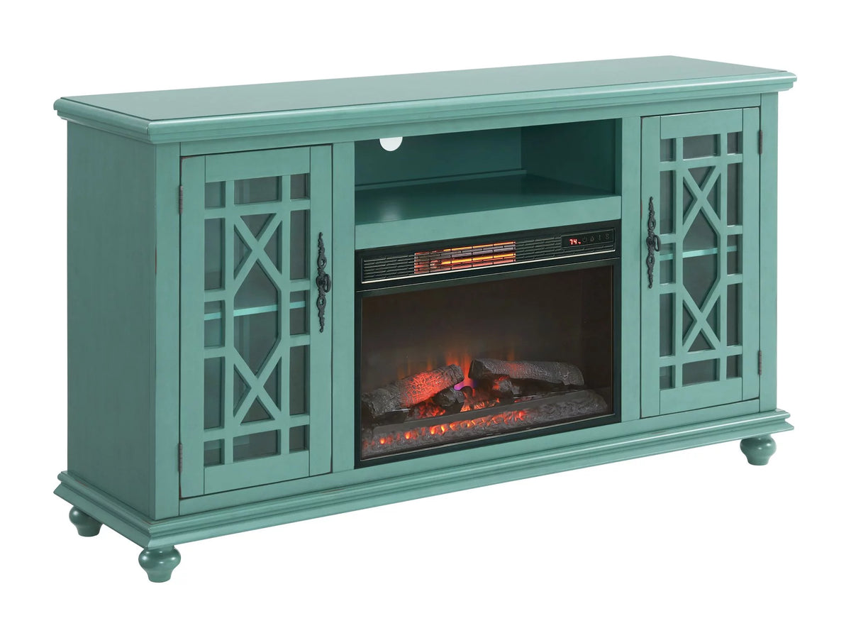 Antique Teal TV Stand with Fireplace E758133