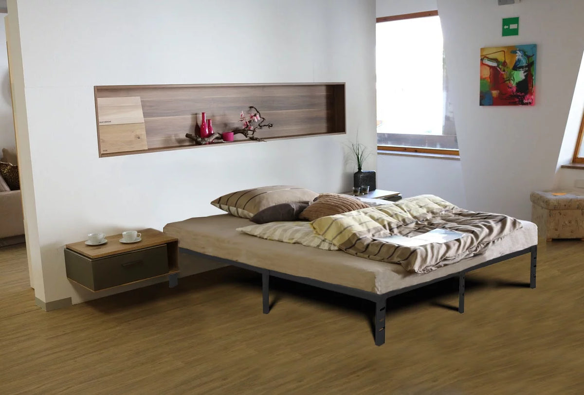 18 inches Full Size Black Metal Platform Bed Frame with Storage R1695
