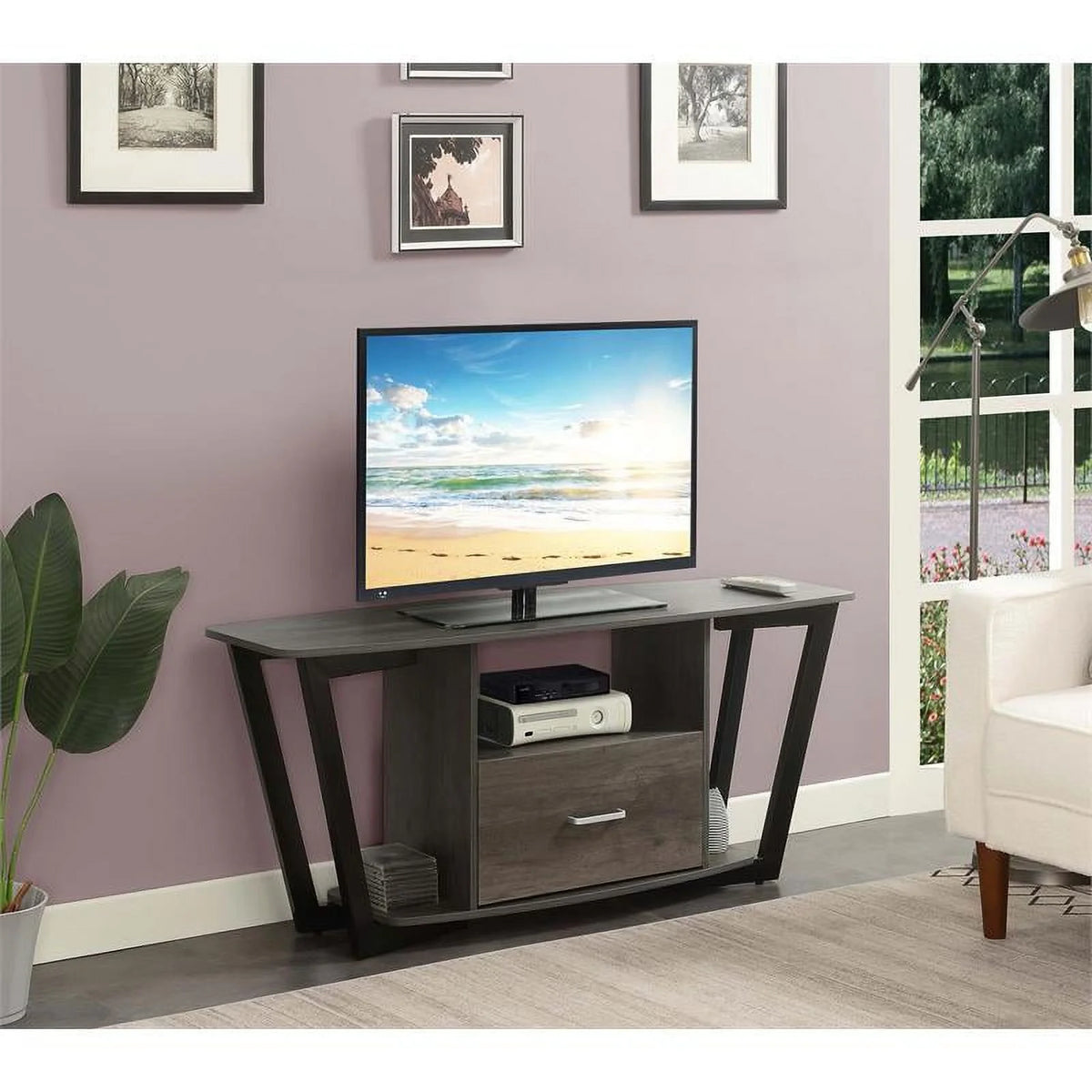 60-inch One-Drawer TV Stand with Shelves Gray Wood Finish P503398