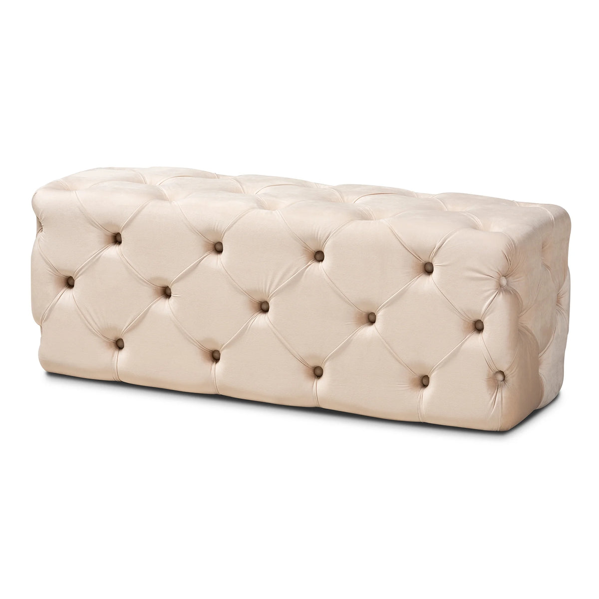 Beige Velvet Button Tufted Bench Ottoman Y2496