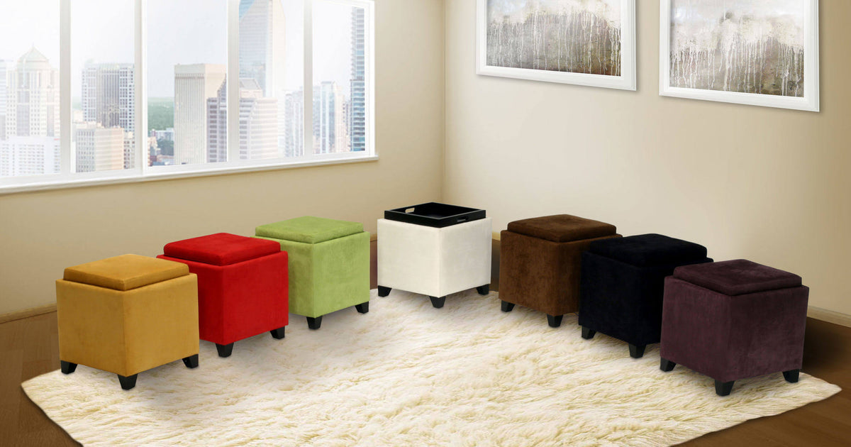Red Microfiber Storage Ottoman P17662