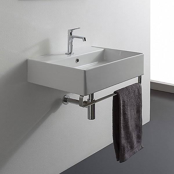 White Ceramic Rectangular Wall Mount Bathroom Sink with Overflow R914822