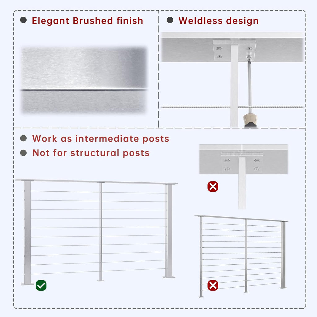 4 Pack Stainless Steel Cable Railing Post F592150