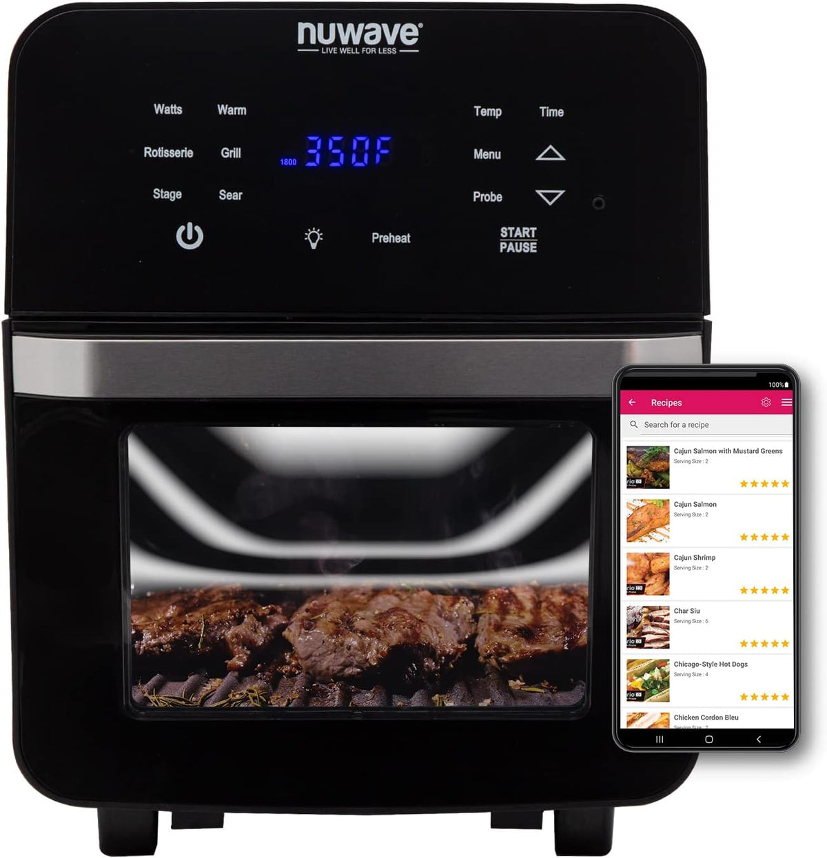 Brio Air Fryer Smart Oven, 15.5-Qt X-Large Family Size, Countertop Convection Rotisserie Grill Combo, 4 Rack Positions, 50°-425°F Temperature Controls in 5° Increments, Linear Thermal Technology and Integrated Temperature Probe J4256