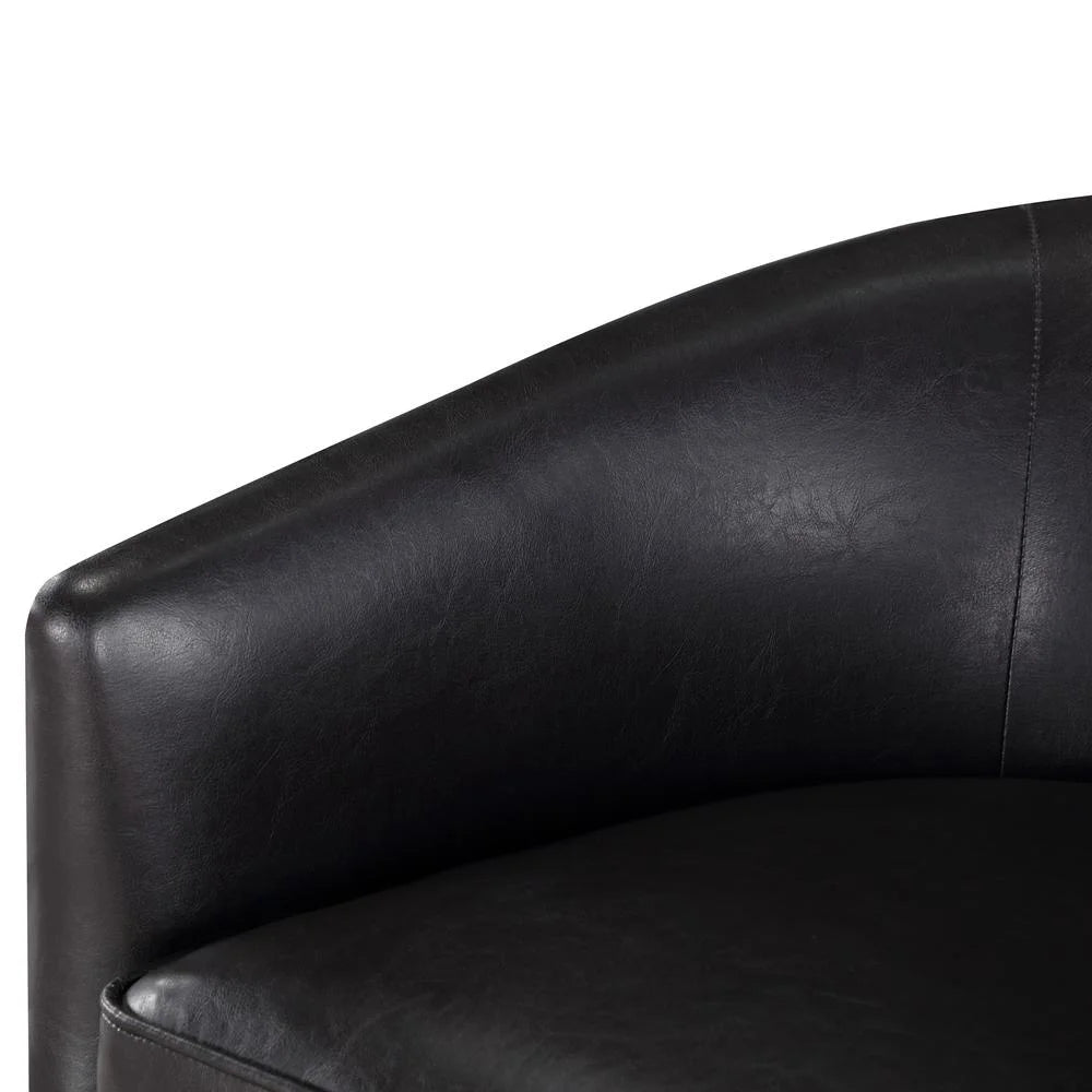 Brown Faux Leather Wood Base Swivel Chair F500