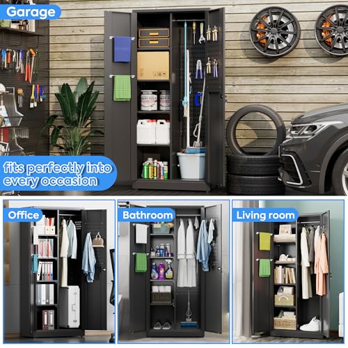 Black Metal Storage Cabinets with Pegboards and Hooks L4547