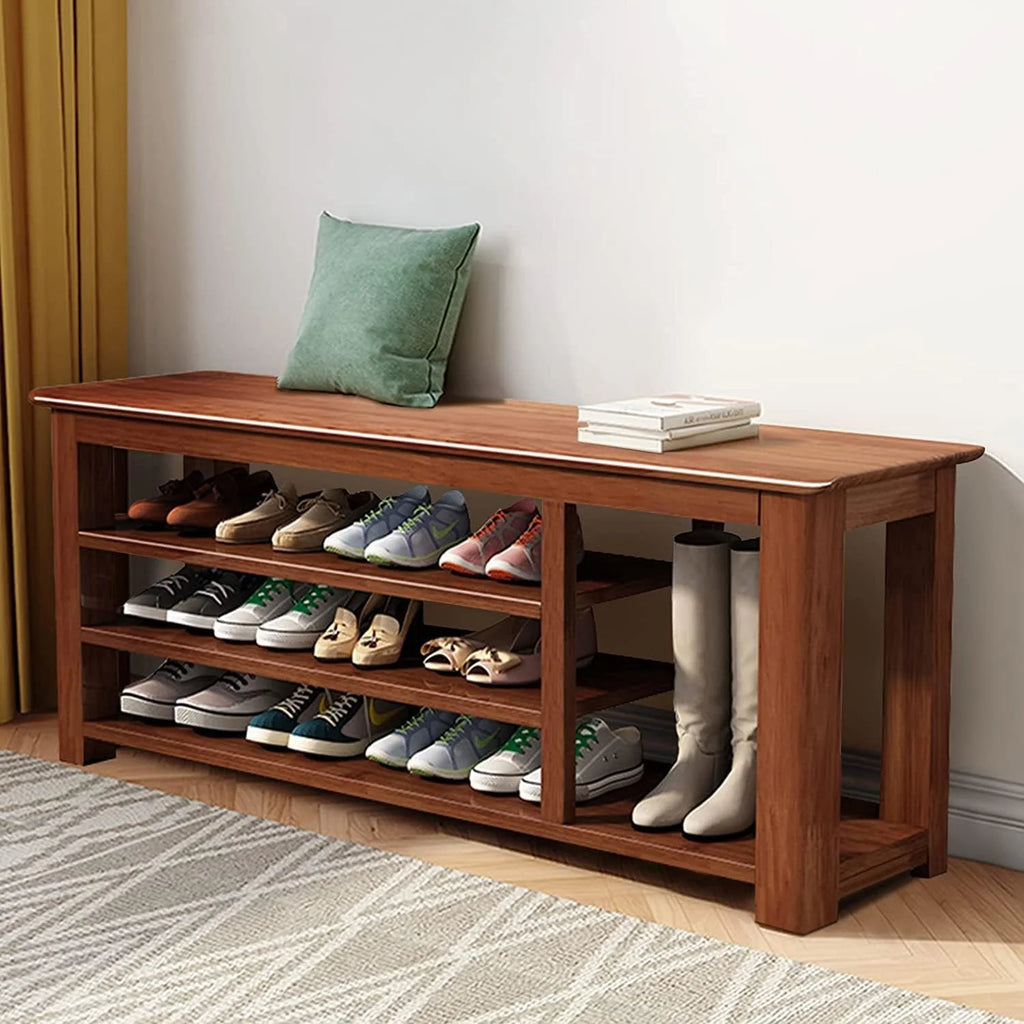 47.0" Adjustable Height 3 Layers Bamboo Shoe Storage Bench M958