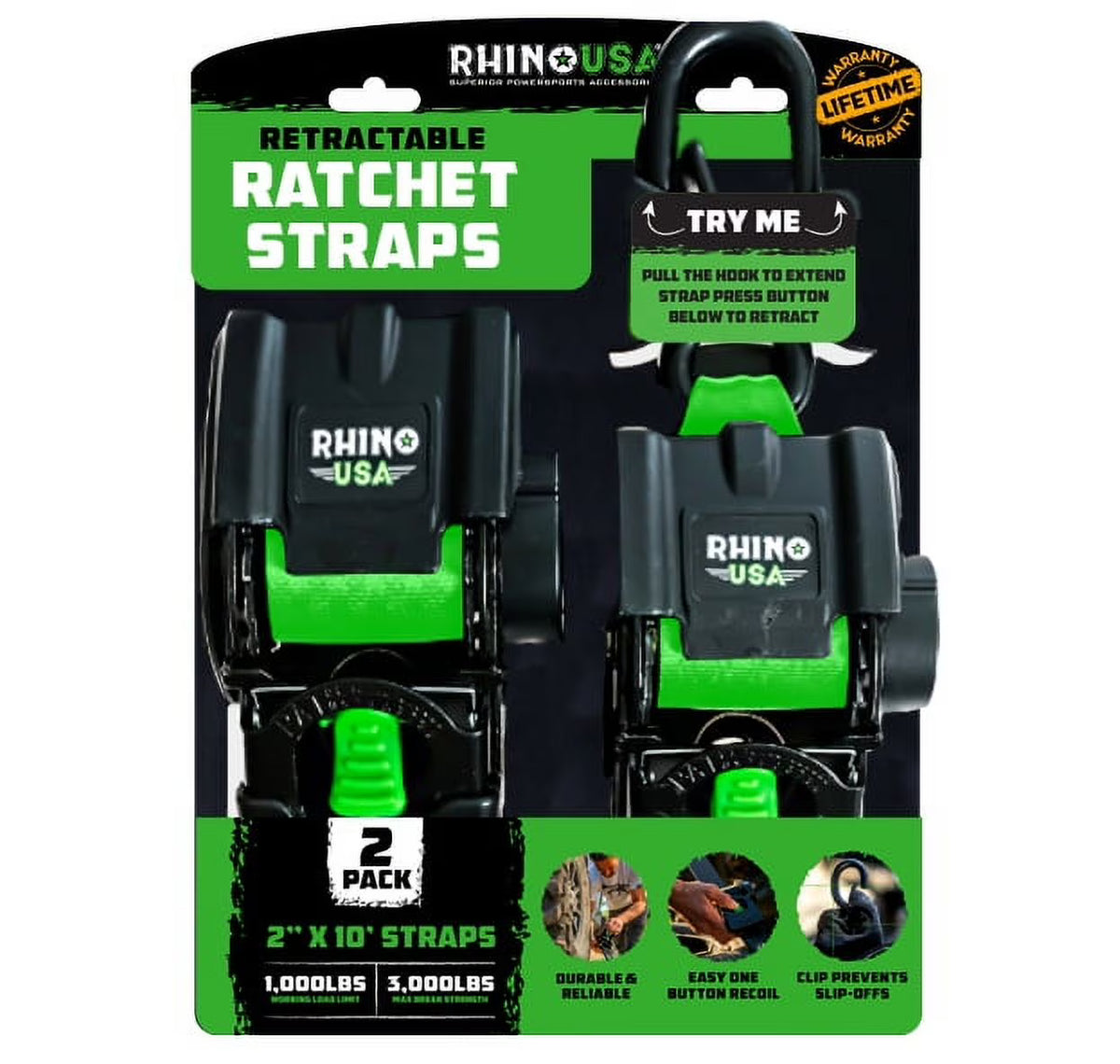 2in x 10ft Retractable Ratchet Straps, 2 Pack P535