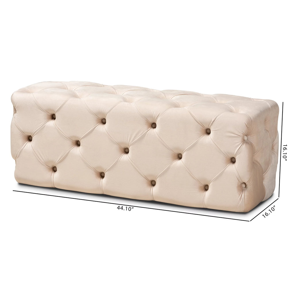 Beige Velvet Button Tufted Bench Ottoman Y2496