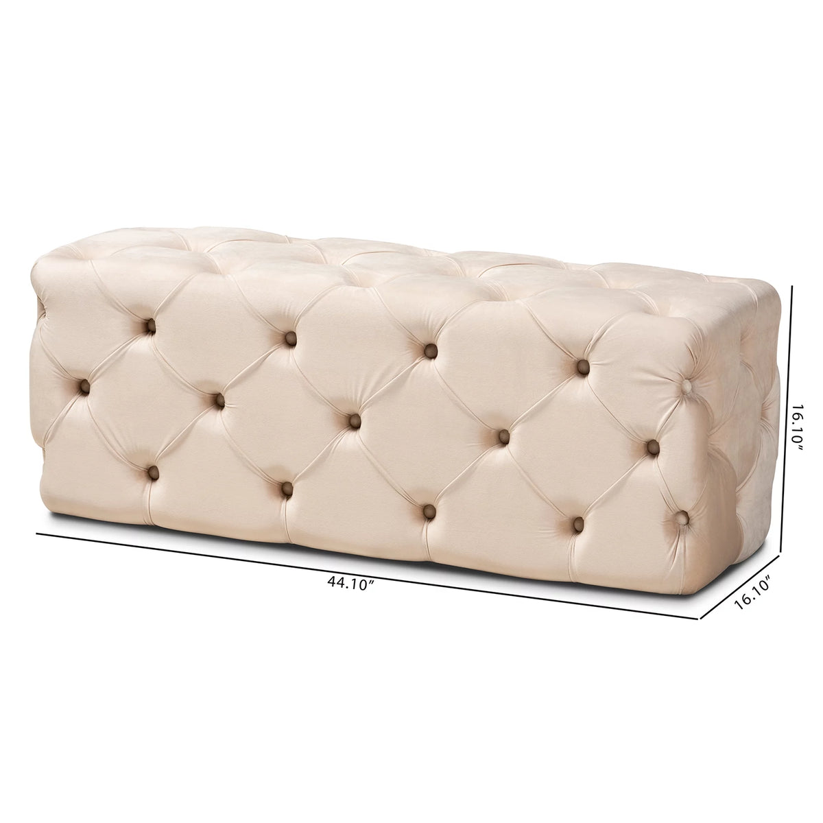 Beige Velvet Button Tufted Bench Ottoman Y2496