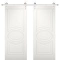 Matte White Solid Panel Double Barn Door with Stainless Steel Rail Track Set M356250
