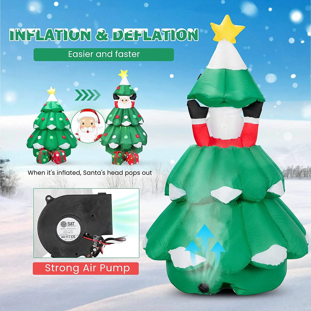 6ft Inflatable LED Lighted Christmas Tree with Pop up Santa and 2 Gift Boxes B327633