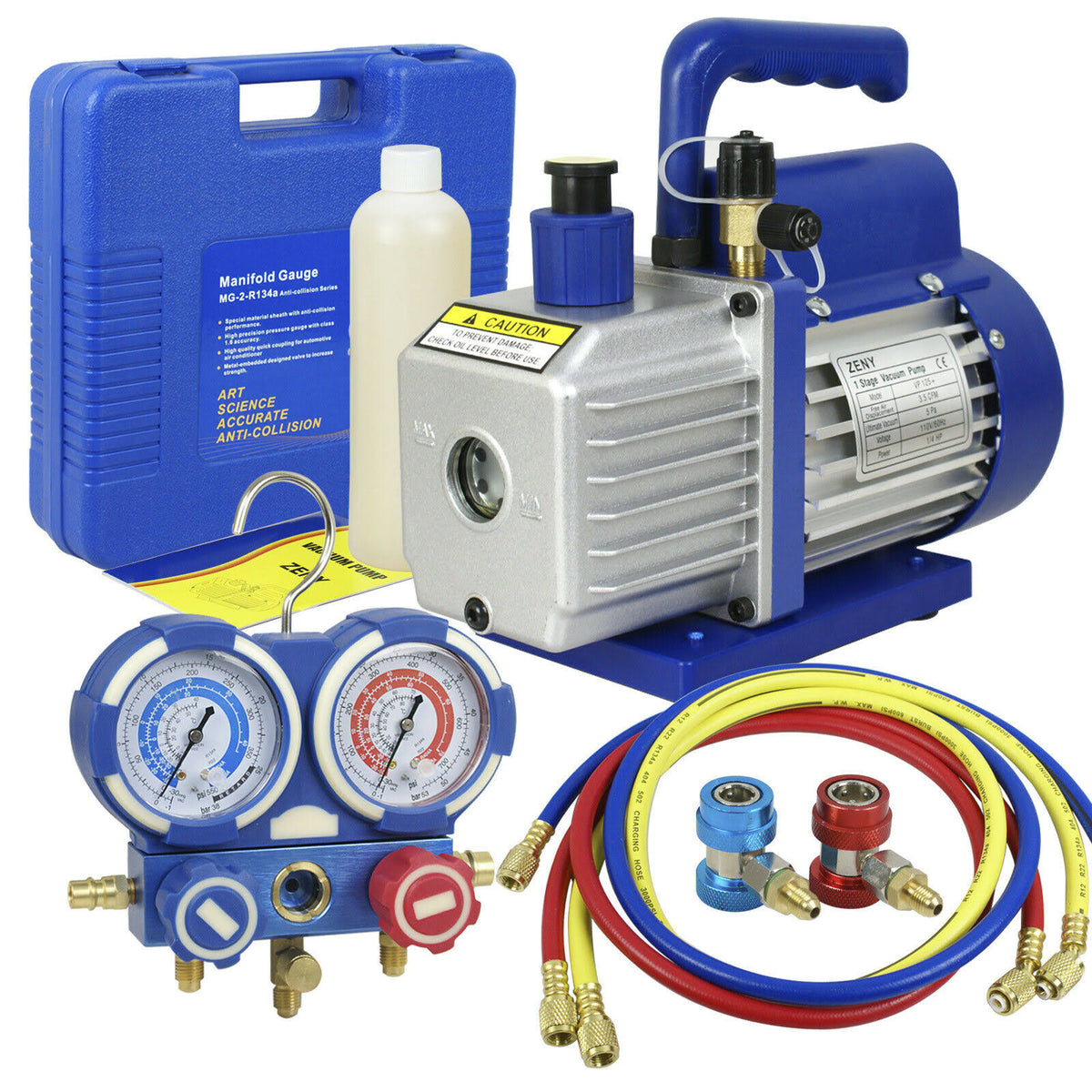 3.5CFM 1/4HP Air Vacuum Pump HVAC Refrigeration AC Manifold Gauge Set R54687