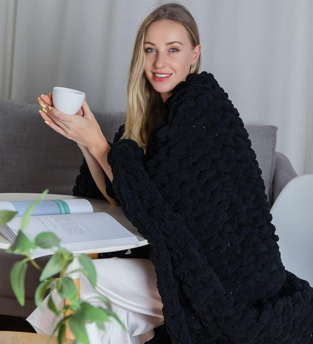 Chunky Knit Chenille Throw Blanket Navy 40×59 E528756