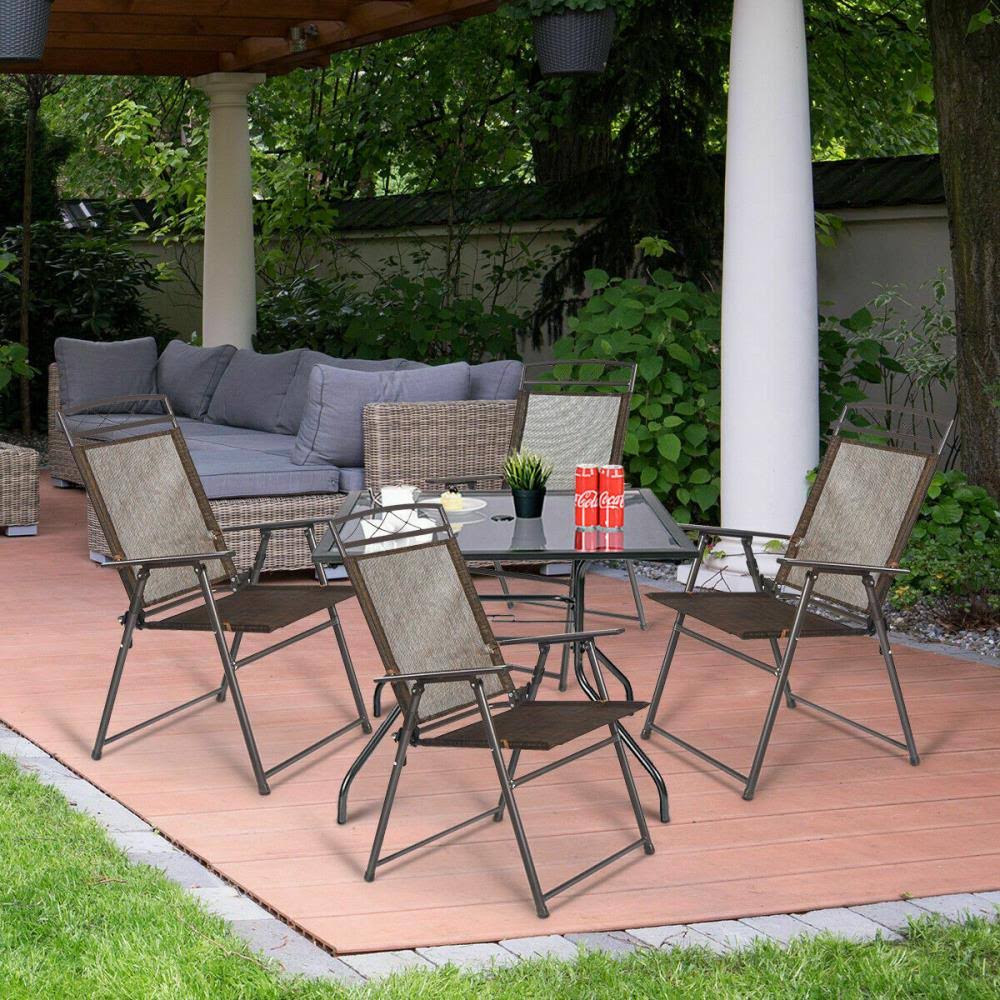 Brown Metal Frame Stationary Conversation Chair with Coffee Sling Seat F265