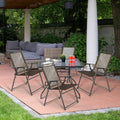 Brown Metal Frame Stationary Conversation Chair with Coffee Sling Seat F265